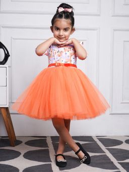 Toy Balloon Kids - Orange Knee Length Girls Party Wear Dress