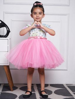 Toy Balloon Kids - Pink Knee Length Girls Party Wear Dress