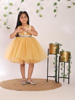 Toy Balloon Kids - Gold Knee Length Girls Party Wear Dress