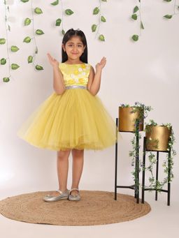 Toy Balloon Kids - Yellow Knee Length Girls Party Wear Dress
