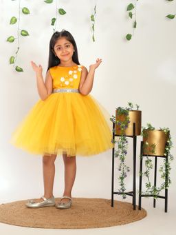 Toy Balloon Kids - Mustard Knee Length Girls Party Wear Dress