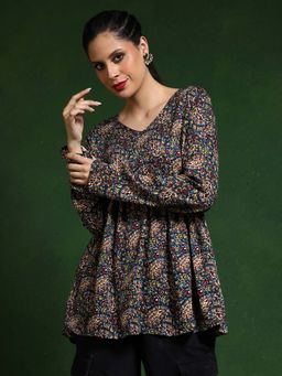 Jaipur Kurti - Brown Floral Printed A-Line Top