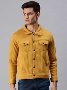 SHOWOFF - Men Casual Cotton Front Open Yellow Jacket