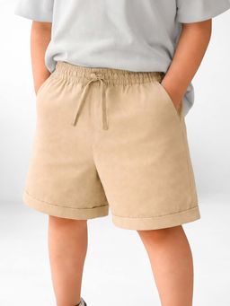 Somersault - Boys Solid Beige Cotton Above Knee Shorts