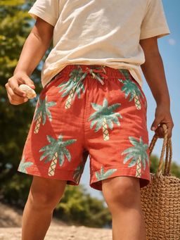 Somersault - Boys All Over Printed Rust Cotton Above Knee Shorts