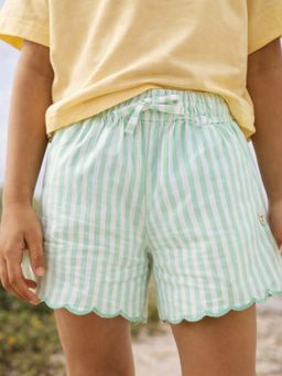 Somersault - Girls Stripe Green Cotton Above Knee Shorts