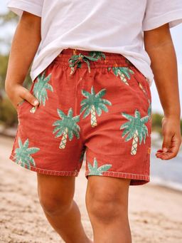 Somersault - Girls All Over Printed Rust Cotton Above Knee Shorts