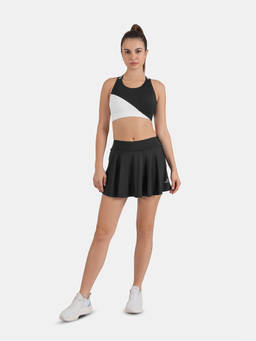 STRCH - Flex Black Solid Flare Fit High Rise Tennis Skort