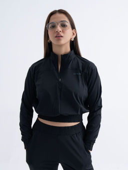 STRCH - Black Solid Regular Fit Full Sleeve Crop Jacket