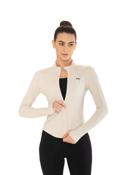 STRCH - White Solid Slim Fit Full Sleeve Active Jacket