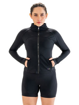 STRCH - Black Solid Slim Fit Full Sleeve Active Jacket