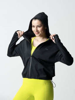 STRCH - Black Solid Regular Fit Full Sleeve Workout Jacket