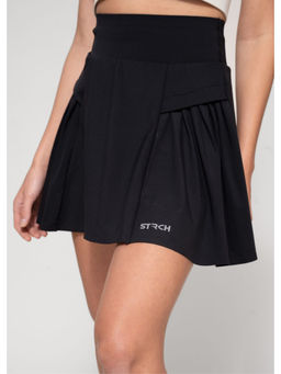 STRCH - Black Solid Flare Fit High Rise Tennis Skort