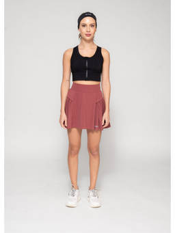 STRCH - Dusty Red Solid Flare Fit High Rise Tennis Skort