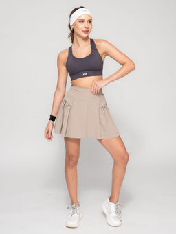 STRCH - Rock Taupe Solid Flare Fit High Rise Tennis Skort