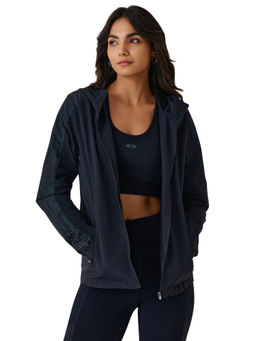 STRCH - Jet Black Regular Fit Full Sleeve Hooded Athlete Jacket