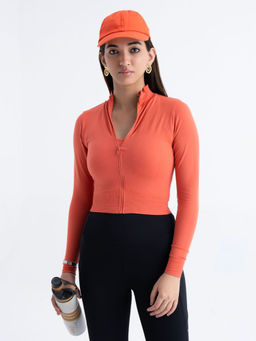 STRCH - Coral Solid Regular Fit Full Sleeve Crop Jacket