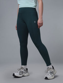 Technosport - Women Solid Slim Fit Sports Green Tights with Elastic Plus