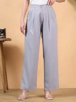 KOTTY - Women Grey Polyester Blend Solid High Waist Trouser