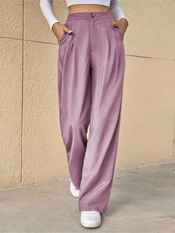 KOTTY - Women Purple Polyester Blend Solid High Waist Trouser