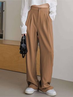 KOTTY - Women Brown Polyester Blend Solid High Waist Trouser