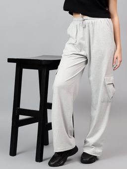 KOTTY - Women Grey Polyester Blend Solid High Waist Trouser