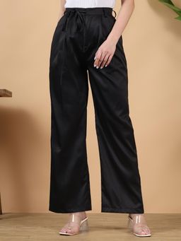 KOTTY - Women Black Polyester Blend Solid High Waist Trouser