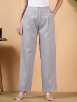 KOTTY - Women Grey Polyester Blend Solid High Waist Trouser