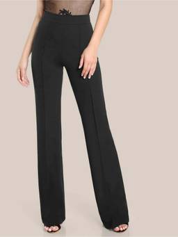KOTTY - Women Black Polyester Blend Solid High Waist Trouser