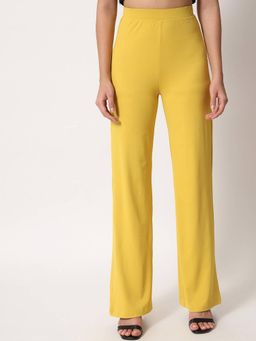 KOTTY - Women Yellow Polyester Blend Solid High Waist Trouser