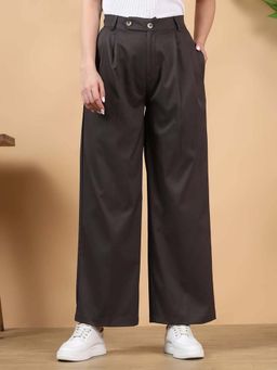 KOTTY - Women Black Polyester Blend Solid High Waist Trouser