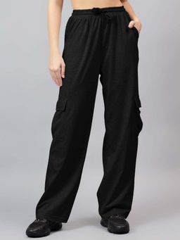KOTTY - Women Black Polyester Blend Solid High Waist Trouser