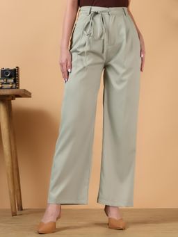 KOTTY - Women Green Polyester Blend Solid High Waist Trouser