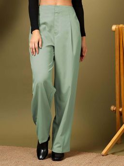 KOTTY - Women Green Polyester Blend Solid High Waist Trouser