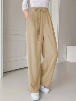 KOTTY - Women Beige Polyester Blend Solid High Waist Trouser