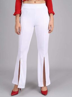 KOTTY - Women White Polyester Blend Solid High Waist Trouser
