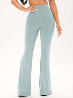 KOTTY - Women Blue Polyester Blend Solid High Waist Trouser
