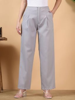 KOTTY - Women Grey Polyester Blend Solid High Waist Trouser