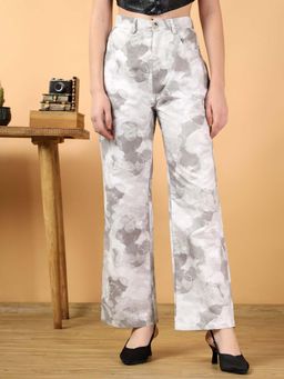 KOTTY - Women Grey Cotton Blend Printed High Waist Trouser