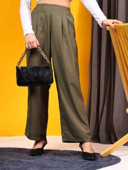 KOTTY - Women Green Polyester Blend Solid High Waist Trouser