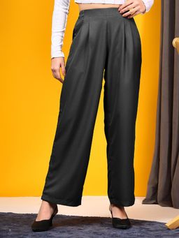 KOTTY - Women Black Polyester Blend Solid High Waist Trouser