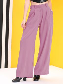 KOTTY - Women Mauve Polyester Blend Solid High Waist Trouser