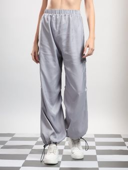 KOTTY - Women Grey Polyester Blend Solid High Waist Parachute Pant