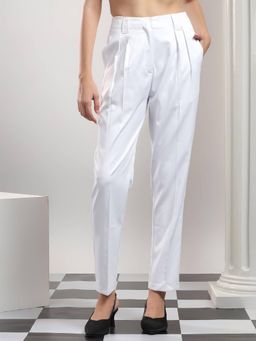 KOTTY - Women White Polyester Blend Solid High Waist Trouser