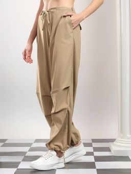 KOTTY - Women Brown Polyester Blend Solid High Waist Parachute Pant