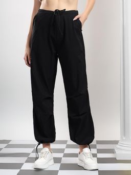 KOTTY - Women Black Polyester Blend Solid High Waist Parachute Pant