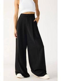 KOTTY - Women Black Polyester Blend Solid High Waist Trouser