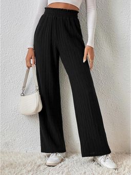 KOTTY - Women Black Polyester Blend Solid High Waist Trouser