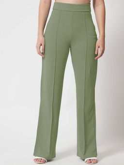 KOTTY - Women Green Polyester Blend Solid High Waist Trouser
