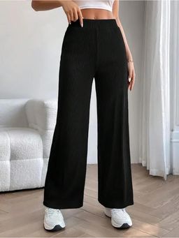 KOTTY - Women Black Polyester Blend Solid High Waist Trouser